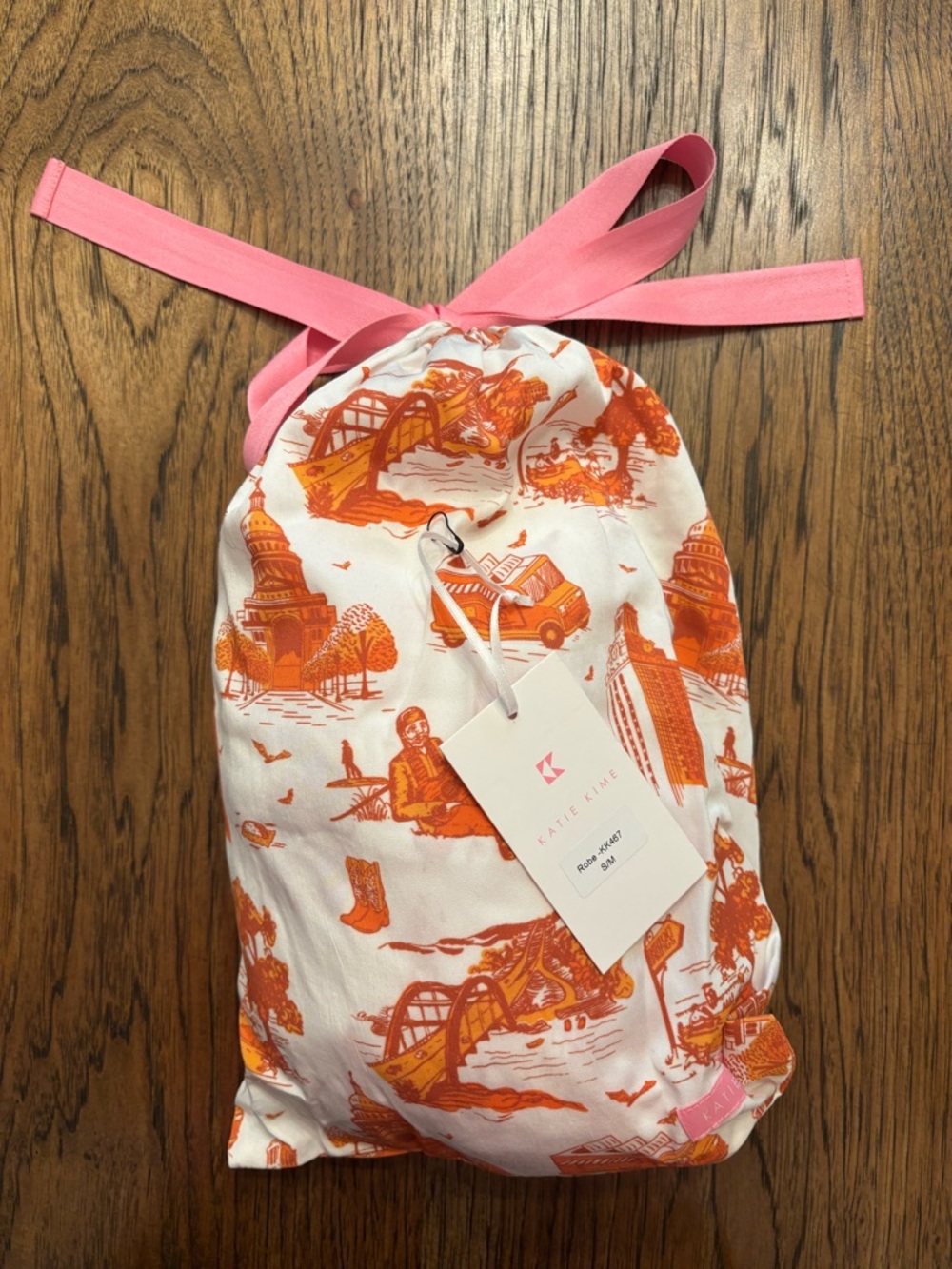 Katie Kime Austin Toile Robe NWT Cotton Modal Belted Lounge Robe Orange UT - Picture 3 of 15